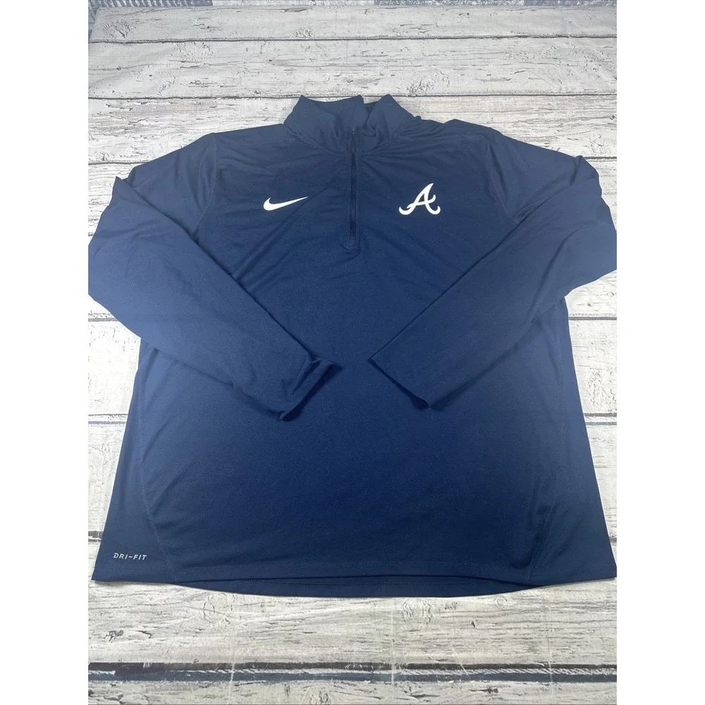 Nike Dri-FIT Atlanta Braves MLB Blue 1/4-Zip Pullover, Size 2XL